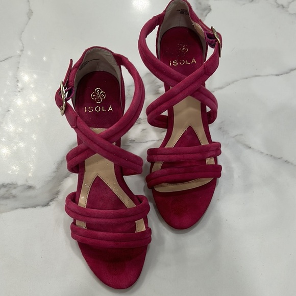ISOLA Women’s Sandals Strappy Slingback Heeled Hot Pink Suede Leather. Size 6.5 - Picture 8 of 10
